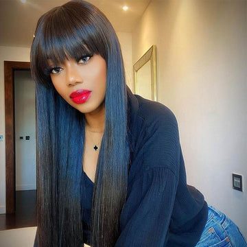 Ali Annabelle Brazilian Full Machine Made Straight Human Hair Wigs With Bangs